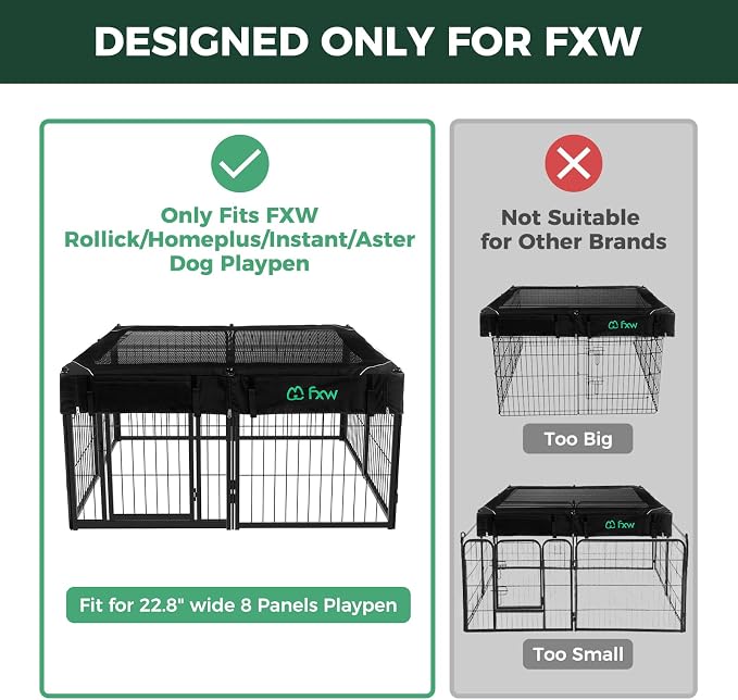 FXW Mesh Top Cover for 24" H 8-Panel Dog Playpen, Square | Helps Deter Jump-Outs, Tear-Resistant, Quick Setup, Compact Storage, Fits FXW Only, Playpen Not Included