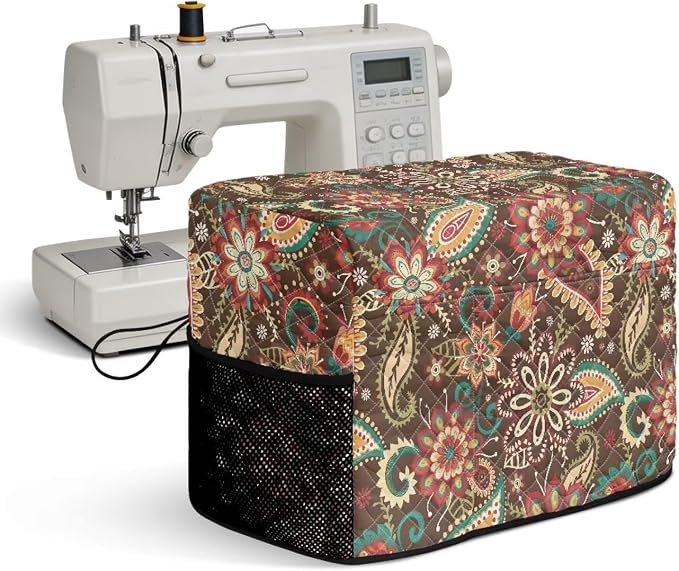 Sewing Machine Cover Polyester Febric Vintage Paisley Floral Print | Dust Pet Hair Protection,Quilting Design,Fits Standard Singer,Brother Janome Machines,Protecting Decorating Your Sewing Space