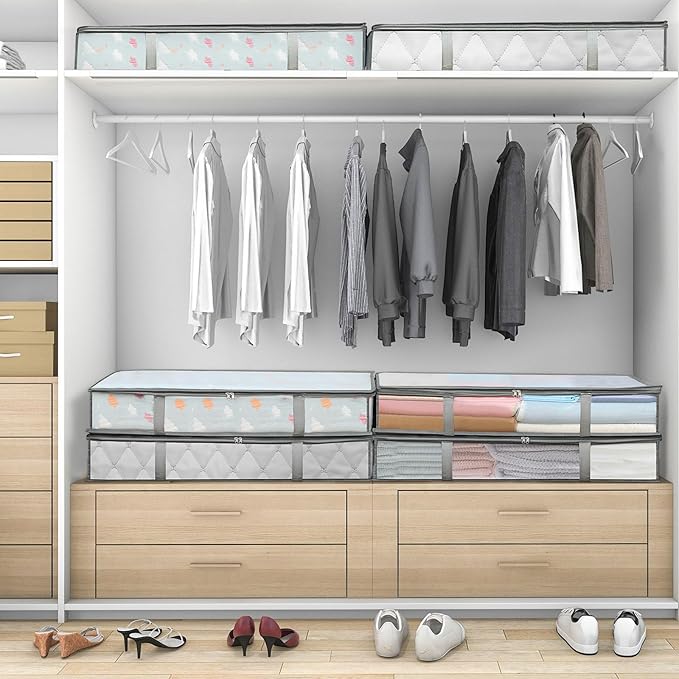 LANDNEOO 6 Pack Under Bed Storage Containers Bins, Humid-Proof Plastic Underbed Storage Bins, Clothes Storage and Organization Bags, Under the Bed Blanket Storage with Handles for Clothes, Bedroom
