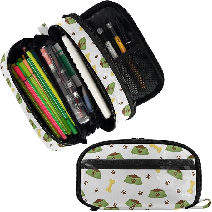 Pet White print Large Capacity Pencil Case with Zipper Water Resistant Portable Organizer Pen Bag for Office Students School