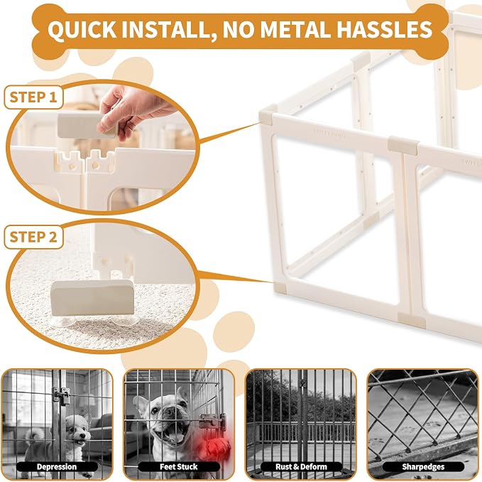 Acrylic Dog Playpen Indoor for Small Dogs & Puppies | 2 Rooms Clear Pet Playpen, Easy Clean & Assemble, Modern No-Bar Design, Escape-Proof & Sturdy, 23.6", 14 Panels, White