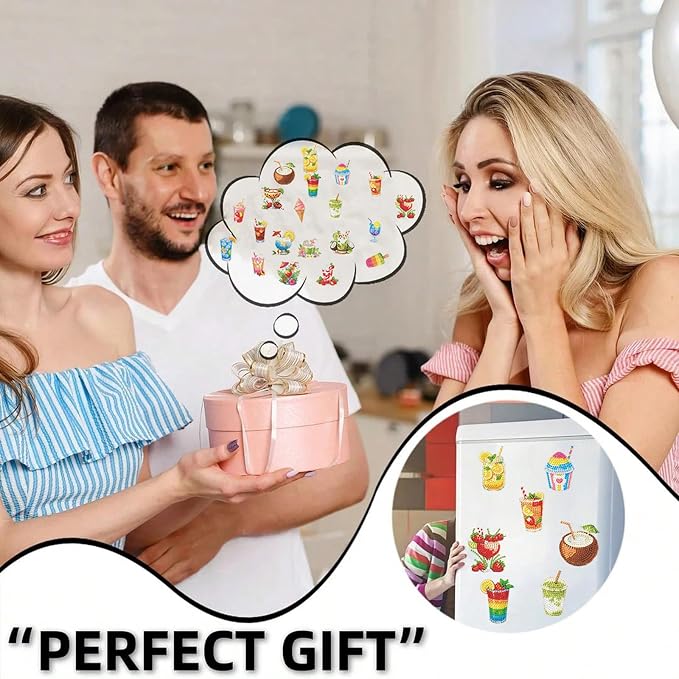 20pcs Drinks 2D Acrylic DIY Diamond Art Magnets Food Fridge Magnet | Elegant Set with Beautiful Patterns and Magnetic Design for DIY Crafts, Perfect for Home, Office, Kitchen Decor, Gift for