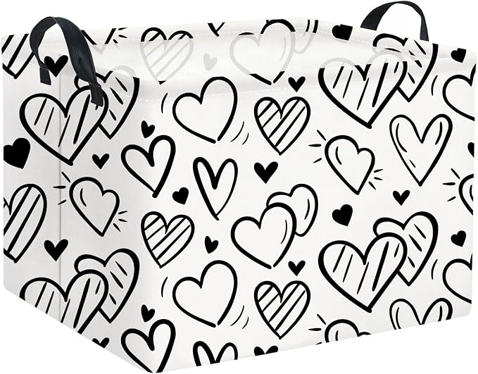 Rectangular Heart Basket Kids Baby Storage Bin Basket Organizer Box for Girls Love Room Decor(Black Striped Heart)