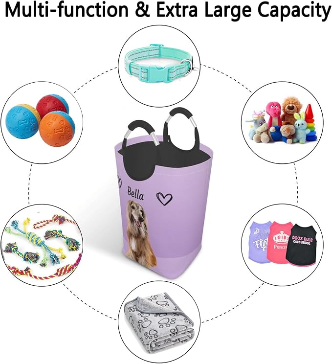 Personalized Extra Large Dog Toy Storage Basket Bin Collapsible Custom Pet Stuff Box Chest Container for Living Room Organizer for Dog Toys,Dog Food,Blankets,Clothing (Lavender)