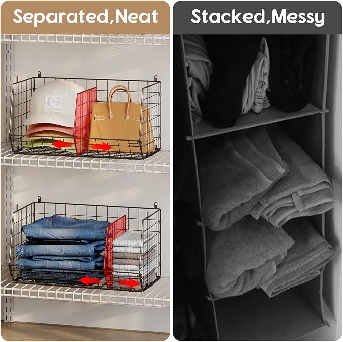 Jautokerdar 3 Tier Closet Hanging Shelves with Divider, Extra Large Closet Organizers and Storage, Clothes Hanging Organizer Clothing Sweaters Handbags Clutches Accessories