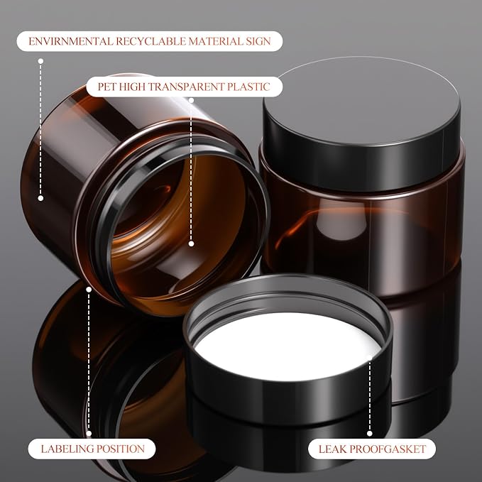 Patelai 60 Pcs Plastic Containers with Lids, Round Leakproof Cosmetic Containers, Multipurpose Storage Jars for Makeup, Lotion, Ointment, Rhinestone Samples, Dry Food and Toiletries(Amber,2 oz)