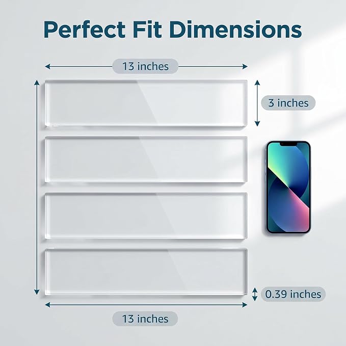4 Pcs Medicine Cabinet Shelves 13x3 Inch Replacement | Acrylic Medicine Cabinet Shelf ,Plastic Clear Shelves For Bathroom Living Room Kitchen Wall Medicine Cabinet