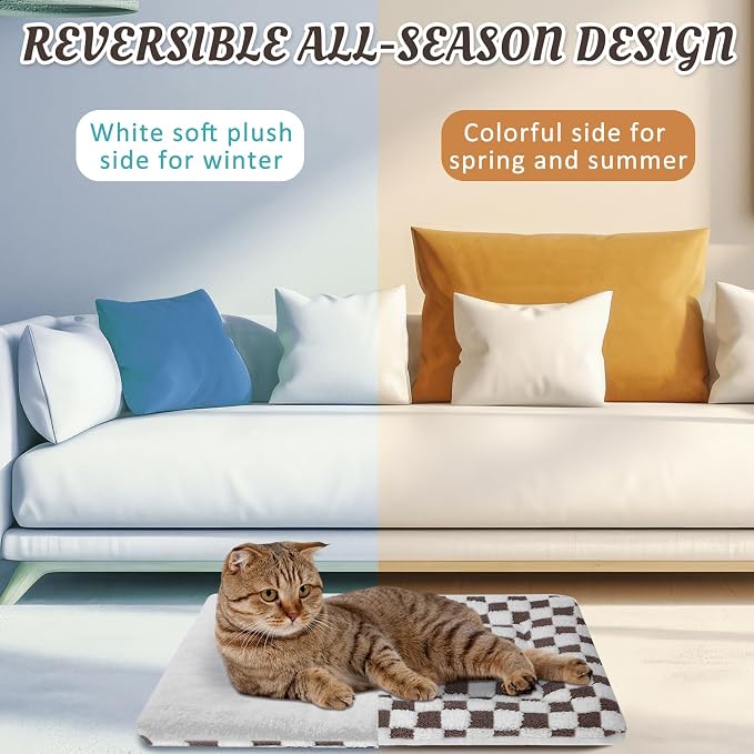 2 Pack Self Warming Cat Mat Self Heating Pad Bed Reversible Machine Washable Reflects Body Heat Warm Thermal Pet Pad Crate Blanket for Feral and Indoor Cat(Dark Brown,21" X 14",Plaid)