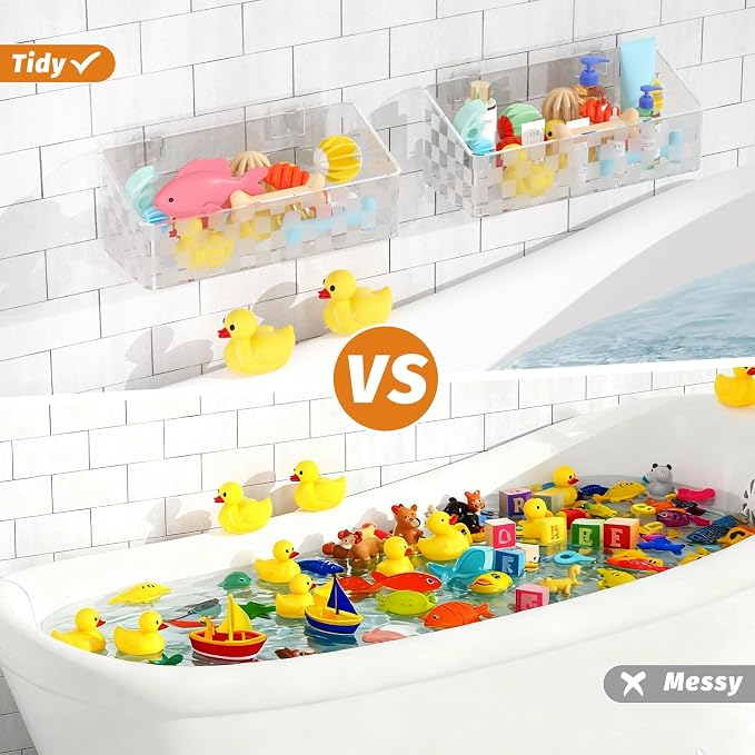 Natheeph Bath Toy Storage Holder Clear Bathtub Toy Storage Organizer, 2pack | Quick-Drying Bath Toy Holder for Tub, Bathroom, Large-Capacity Holder Organizer for Shower Toy, Bathroom Essentials