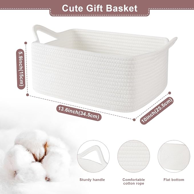 OIASKET Gift Basket Empty with Handle, Small Woven Baskets for Gifts Empty | 13.6"x10"x5.9", Baby Shower Toy Storage Baskets, Dog Toy Storage for Organizing, with Gift Bag Ribbon Tissue Paper
