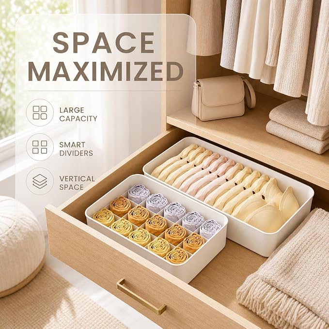 Wardrobe Drawer Divider Organizer, Stackable Drawer Divider for Underwear and Socks, Bedroom Use