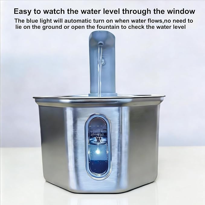 Cordless Cat Water Fountain Stainless Steel - Stainless Steel Cat Water Fountain Cordless - Water Fountain for Cats - Wireless Pet Water Fountain - Motion Sensor/Battery Operated 2.6L,4 Filters
