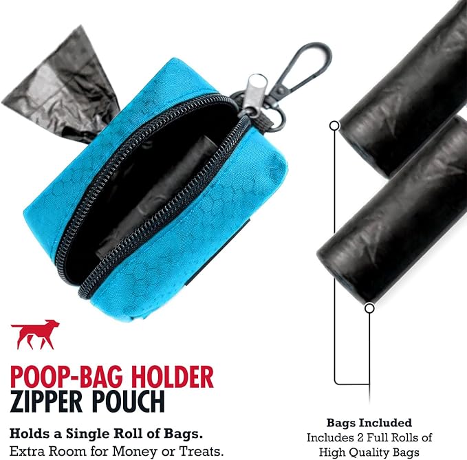 Tuff Pupper Dog Poop Bag Holder | Works with Any Dog Leash | Zippered Waste Bag Dispenser | Waterproof with Rust-Proof Clip | Convenient Lightweight Design | Includes 2 Rolls of Leak-Proof Bags