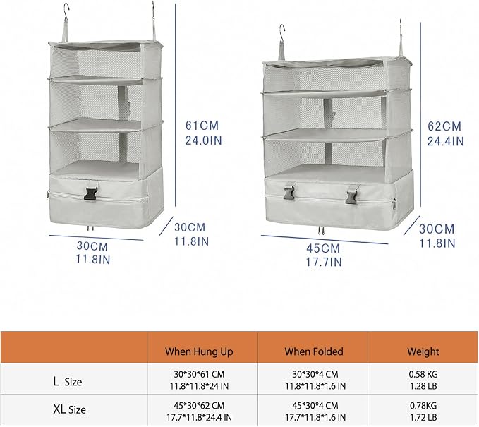 TABITORA Portable Hanging Travel Shelves Bag Packing Cube Organizer Suitcase Storage Large Capacity