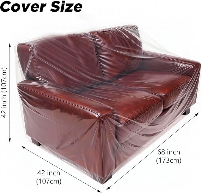 Plastic Loveseat Cover Furniture Cover with Elastic Band, Clear Sofa Cover Protector for Moving and Storage, Waterproof & Dustproof Moving Bags Slipcover 68W x 42D x 42H Inches (Loveseat)