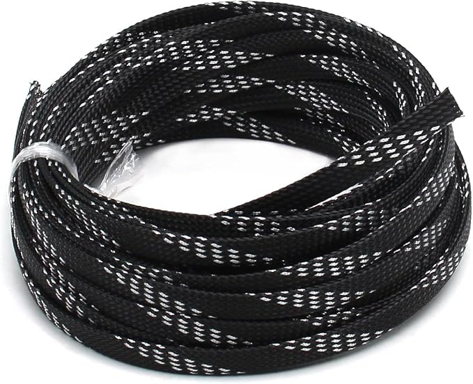 Jutagoss PET Expandable Braided Cable Sleeve, 32.8ft - 5/16 inch Black Silver Cable Management Sleeve, Wire Loom Tube Cord Protector for USB Cable, Power Cord, Audio Video and More, 1Pc