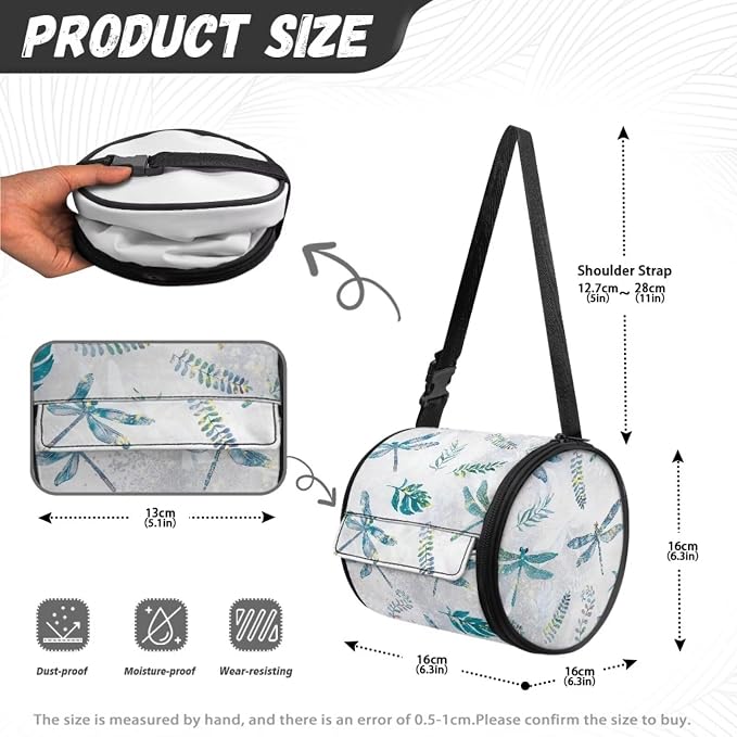 Hanging Paper Tower Holder Wall Mounted Cylinder Toilet Paper Roll Storage Holder with Adjustable Strap Easy to Install 6.3 * 6.3 * 6.3 Inch,Vintage Dragonfly