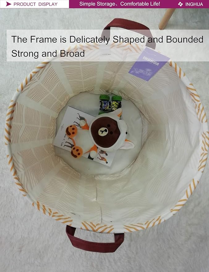 Wheat Laundry Hamper Large Canvas Fabric Storage Basket | Organizer Bin Dirty Clothes Collapsible Waterproof for College Dorms, Boys and Girls Bedroom,Bathroom