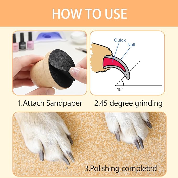Dog Nail File, Dog Nail File Board, Nail File for Dogs, 14 Pcs Dog Nail Grinder Set with 2 Round Heads and 12 Sandpapers, Safe Nail Care Kit for Puppies and Adult Dogs