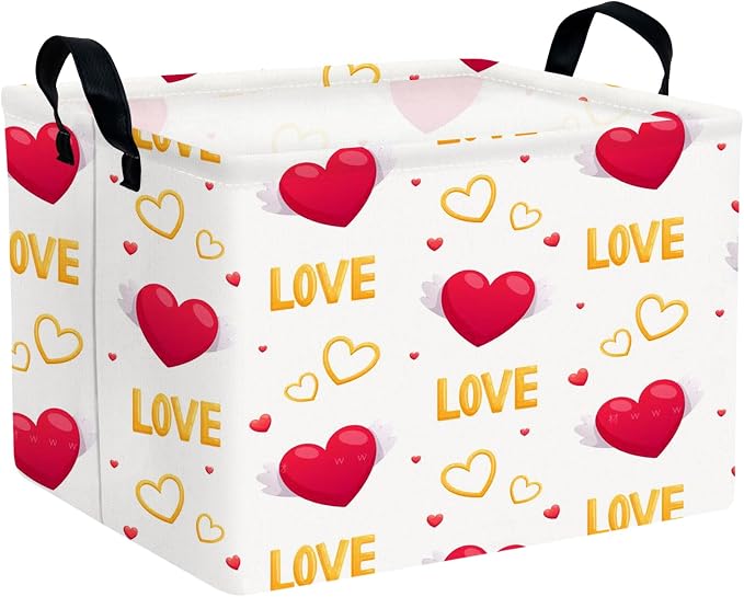 Valentine's Day Basket Gift for Empty Cute Heart Large Storage Bin for Kid and Baby Room Décor (Love Wings Red Heart)