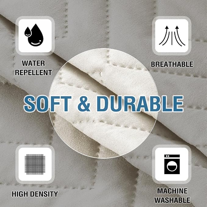 H.VERSAILTEX Water Resistant Armrest Covers for Sofa, 2 Pack, Ivory/Beige | Waterproof Armchair Caddy, Couch Arm Covers Remote Control Holder Sofa Armrest Organizer for Magazine, Tablet, Phone, iPad