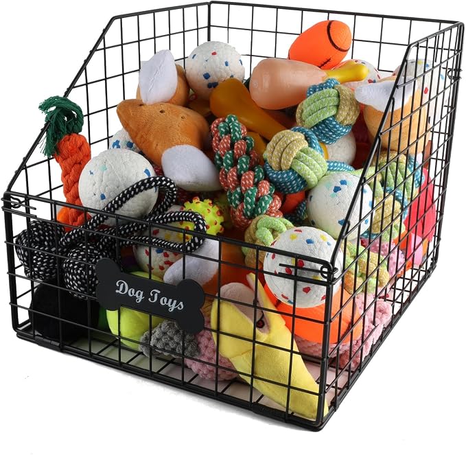 Geyecete dog toy basket Pet wire folding dog toy bin Trapezoid dog toy box Dog Toys Storage Toy box for dogs Dog Toy organizer-Can be Personalized