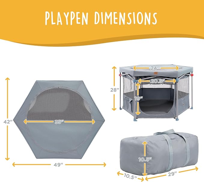 Zora Portable Pet Playpen, Foldable Dog Playpens for Indoor and Outdoor Exercise, Pop Up Pet Fence with Carrying Case for Dogs/Puppies, Light Gray, 49" x 42" x 28"
