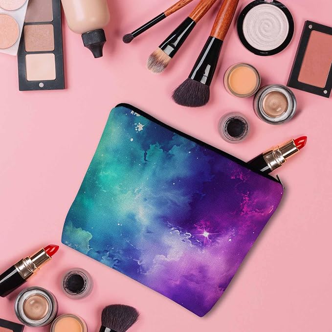 Galaxy Space Makeup Bags Makeup Organizer Cosmic Nebula Universe Space Galaxy Flax Toiletry Bags Travel Cosmetic Bag Makeup Purse Pouch Skincare Bag Wallet Bags For Women Mom Pink Purple