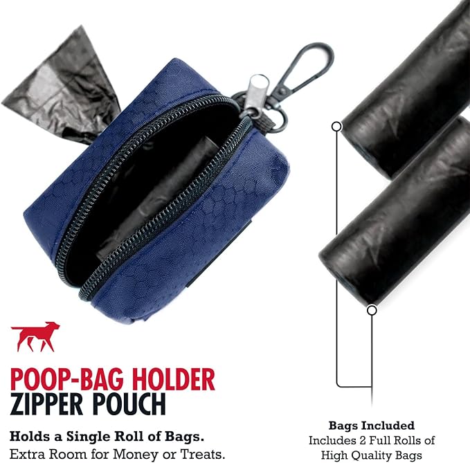 Tuff Pupper Dog Poop Bag Holder | Works with Any Dog Leash | Zippered Waste Bag Dispenser | Waterproof with Rust-Proof Clip | Convenient Lightweight Design | Includes 2 Rolls of Leak-Proof Bags