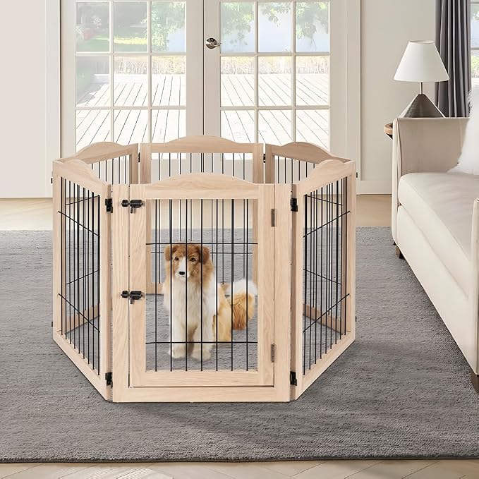 unipaws 132" Extra Wide Dog Gate and Pet Playpen with Walk Through Door