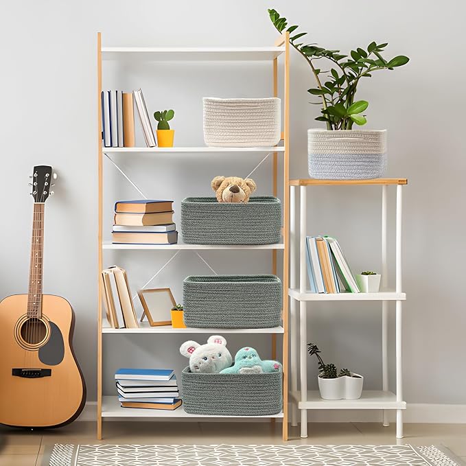 COMFY-HOMI 13" x 8.5" x 5.1" Storage Baskets for Organizing | Cotton Rope Woven Basket | Toy Storage Bin Box | Basket for Shelves, Closet Organizer Bin, Decorative Closet Shelf, 1 Pack