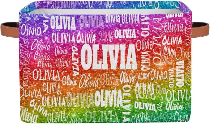 Custom Name Storage Bin, Bright Colorful Rainbow Sequins Glitter | Organizing Boys Girls Pets Toys Closet Shelf Clothes Books