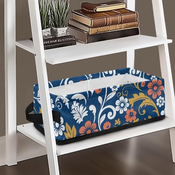 Blue Flower Print Toilet Paper Storage Basket Small Bathroom Baskets for Organizing Countertop Toilet Tank Topper Paper Basket Home Bedroom Nursery Living Room