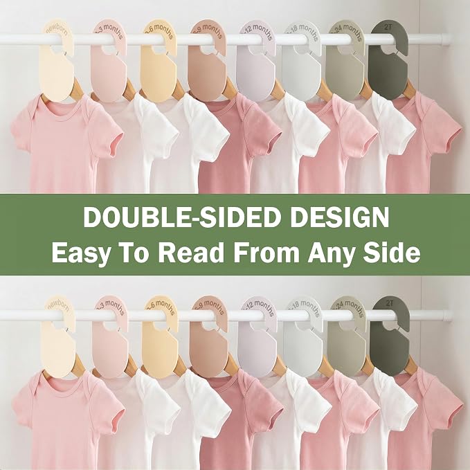 8 Pcs Baby Closet Dividers, Nursery Clothes Organizer | Neutral Baby Clothes Organizer, Baby Nursery Decor Clothes Size Dividers, Clear Label for Easy Sorting, Fits Most Rods