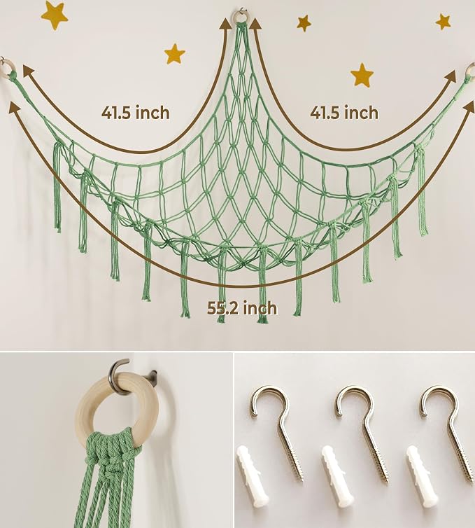 mirolam Stuffed Animal Hammock Corner Net for Toys Storage Hanging Stuff Animal Organizer Holder Matcha Green Room Bedroom Nursery Decor Organization