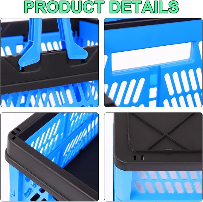 3-Pack Collapsible Storage Baskets, Stackable Plastic Crates | with Handles for Freezer Organization, Grocery Shopping, RV Camping & Home Storage, Holds 20 lbs Each, Folds Flat to 1.7"