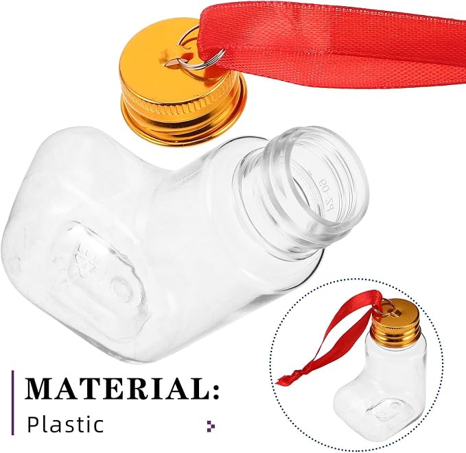 14pcs 50ml Pet Candy Bottles with Aluminum Caps and Red Hanging Strings – Sock-shaped Christmas Ornament Containers for DIY Holiday Tree Decorations and Candy Storage