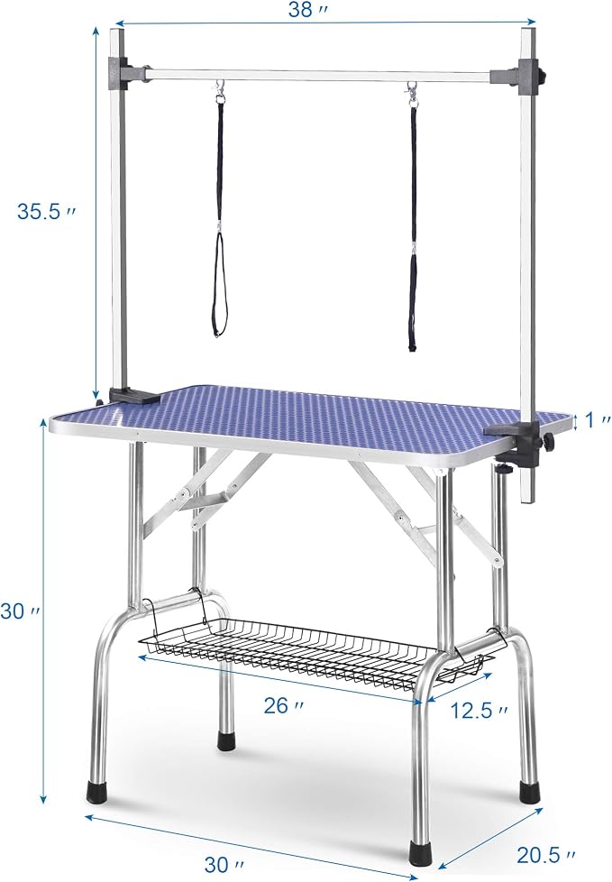 Professional 36" Adjustable Pet Grooming Table Heavy Duty with Arm & Nosse & Mesh Tray for Large Dog Cat Shower Table Bath Station, Maximum Capacity Up to 330 LBS (36 inch)
