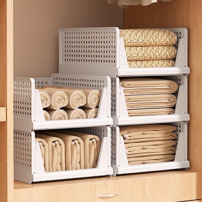 This Stackable Folding Clothing - 3-Tier & 4-Tier Drawer Shelf for Bedroom Kitchen Living Room Bathroom - White Storage Solution for Clothes & Accessories