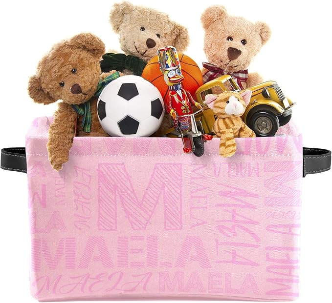 Foldable Personalized Storage Box for Boys Girls with Name Waterproof Kids Custom Storage Bin Baskets Cube Boxes Organizer with Handles for Organizing Shelf Closet, 1 Pack