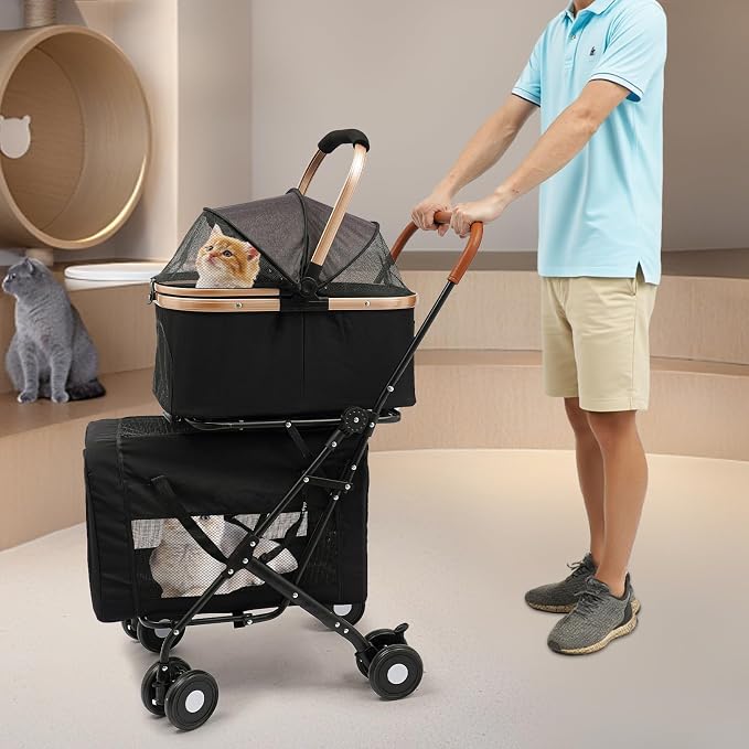 Double Dog Stroller for 2 Small & Medium Pets, Double Pet Stroller with Detachable Carriers, Foldable Dog Stroller for 2 Dogs, Two-Seater Carrier Dog Walk Jogger Travel Pet Carriage Cart (Black)