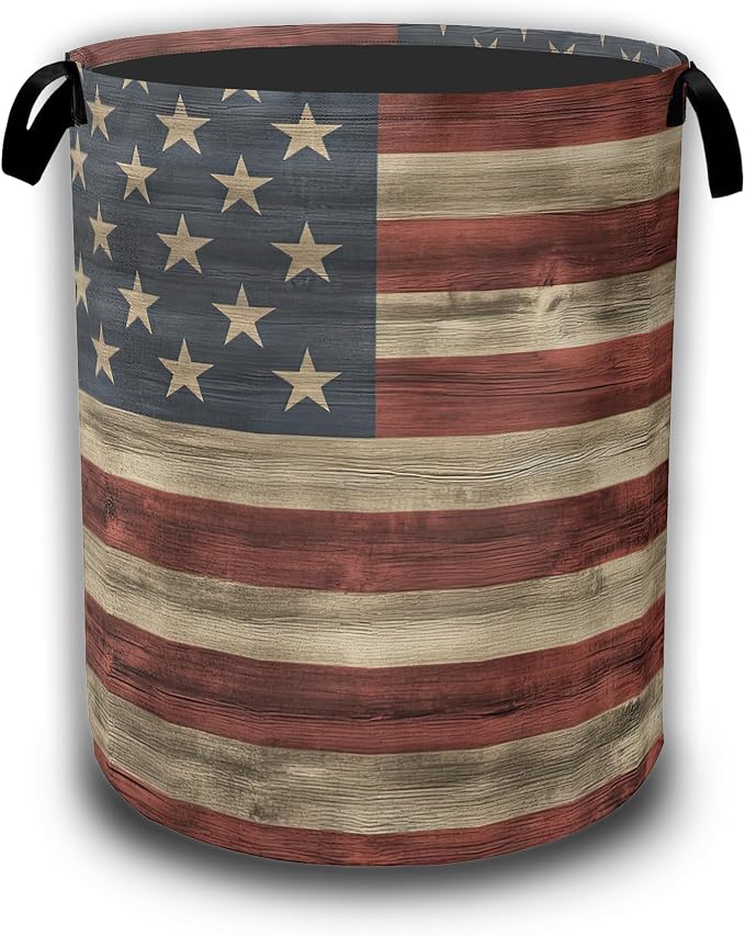 American Flag Grunge Laundry Basket,Waterproof Foldable Laundry Hamper,Dirty Clothes Basket, Linen Bin Storage Organizer Collection 16" x 20.8"