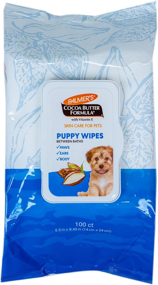 Palmer’s for Pets Cocoa Butter Formula Puppy Wipes for Dogs - Paraben and Phthalate Free Grooming Towelettes with Vitamin E for Between Bath Cleaning and Freshening, 100 Count