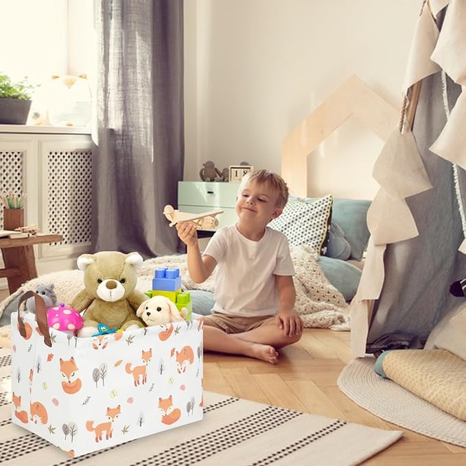 Rectangle Fox Basket,Collapsible canvas waterproof storage basket,Toy Organizer,Laundry Baskets for Kid Rooms,Baby Room decor,Toy Baskets,Woodland Nursery Decor(Fox)