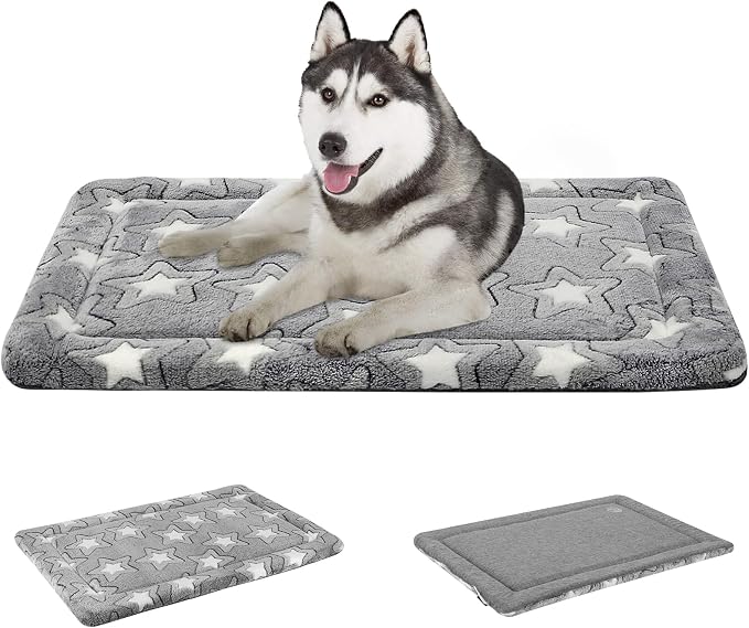 EMPSIGN Dog Crate Pad for 36"x24" Dog Crate, Star Pattern/Grey | Reversible Kennel Mat (Cool & Warm), Machine Washable, Cozy Star Pattern Sleeping Pad, All-Season Pet Bed