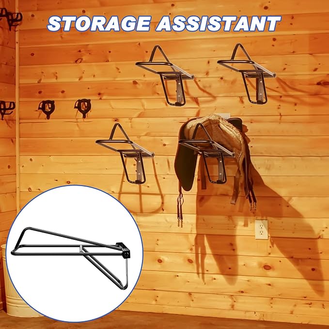 Dunzy 2 Pieces Portable Folding Saddle Rack Collapsible Saddle Storage Rack, Wall Mount Black Stand for Horse Trailer Western Saddles Horses Blanket Stall (Classic Style)