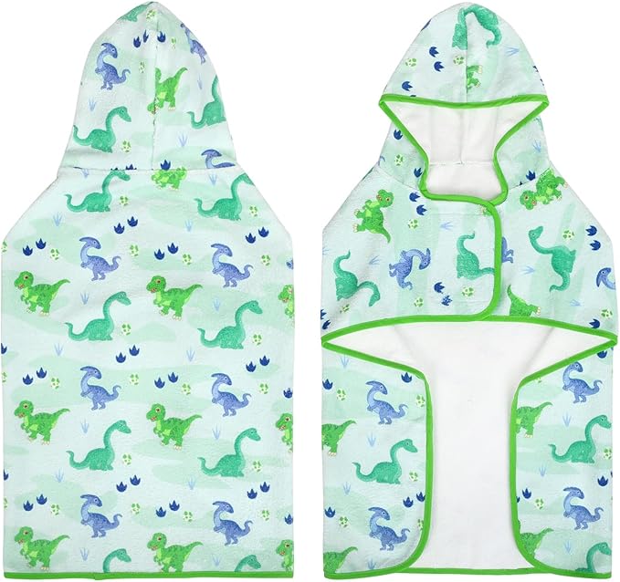 HDE Dog Bathrobe Super Absorbent Quick Drying Puppy Towel Wrap Coat Adjustable After Bath Robes with Hood for Dog Sizes S-XXL Cute Dinosaurs S