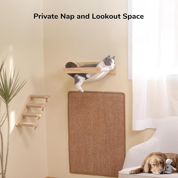 FUKUMARU Hammock Wall Mounted Cat Beds and Perches | Wooden Kitten Walls Furniture, Stable Cats Shelves, For Sleeping, Playing, Climbing, Lounging, Black Stripe