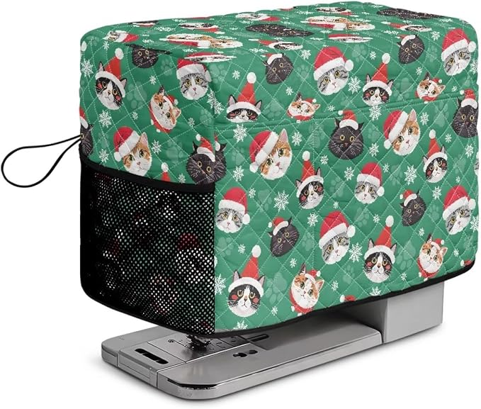 Sewing Machine Cover Polyester Febric Christmas Santa Cat Print | Dust Pet Hair Protection,Quilting Design,Fits Standard Singer,Brother Janome Machines,Protecting Decorating Your Sewing Space