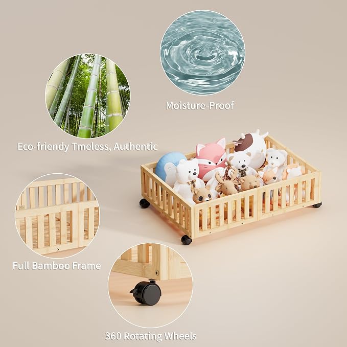 Under Bed Storage with Wheels, 2 Pcs Bamboo Drawers for Clothes and Toy | 360° wheels glide smoothly, Sturdy bamboo frames hold clothes, shoes, bedding and toys. Easy pullout access keeps rooms tidy